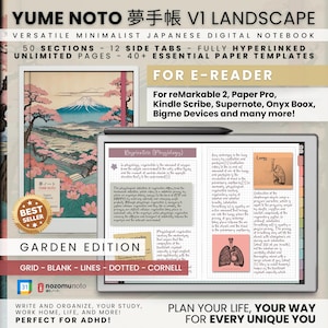 Digital Notebook Landscape Yume Noto V1 Multipurpose Minimalist Bullet ADHD Journal Remarkable Supernote Kindle Scribe Boox Bigme Cornell