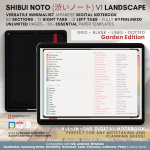 Digital Notebook Landscape v1 50 Subject 12 Tab Multipurpose Minimalist Bullet ADHD Journal Hyperlinked PDF Goodnotes Penly Notability