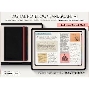 Digital Notebook Landscape v1 50 Subject 12 Tab Multipurpose Minimalist Bullet ADHD Journal Hyperlinked PDF Goodnotes Penly Notability