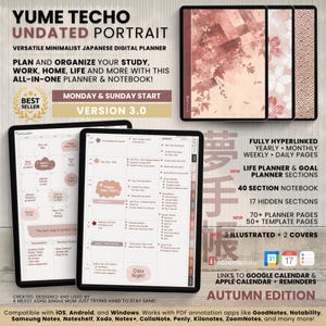 Undated Planner for ADHD | Digital Portrait Japanese Minimalist Yume Techo All in One GoodNotes Notability iPad Android PDF