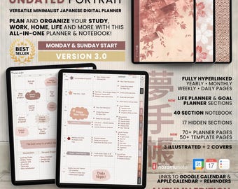 Undated Digital Planner Portrait ADHD Minimalist Japanese All in One Template GoodNotes Notability Android Samsung Simple Daily Journal PDF
