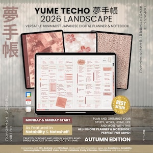 2026 Digital Planner Yume Techo Landscape Notebook Bullet Japanese Hobo Multipurpose Minimalist ADHD Journal Hyperlinked PDF Goodnotes Study