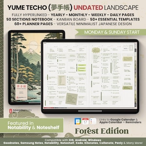 Undated Digital Planner Notebook 50 Subject Hobo Japanese Multipurpose Minimalist ADHD Journal Hyperlinked PDF Goodnotes Notability