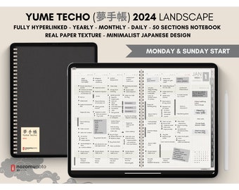 2024 Digital Planner Notebook 50 Subject Hobo Japanese Multipurpose Minimalist ADHD Journal Hyperlinked PDF Goodnotes Notability Landscape