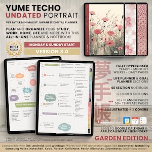 Undated Digital Planner Portrait ADHD Minimalist Japanese All in One Template GoodNotes Notability Android Samsung Simple Daily Journal PDF