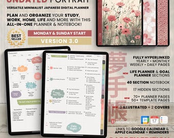 Undated Digital Planner Portrait ADHD Minimalist Japanese All in One Template GoodNotes Notability Android Samsung Simple Daily Journal PDF