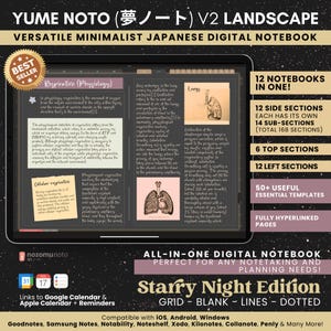 Digital Notebook Landscape All in One 12 Tab 168 Sub Dark Multipurpose Minimalist ADHD Journal Hyperlinked PDF Goodnotes