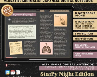 Digital Notebook Landscape All in One 12 Tab 168 Sub Dark Multipurpose Minimalist ADHD Journal Hyperlinked PDF Goodnotes