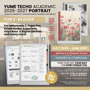 Academic Digital Planner 2026-2027 ADHD Portrait Midyear Notebook for Students & Teachers | Remarkable Kindle Scribe Supernote Boox Bigme