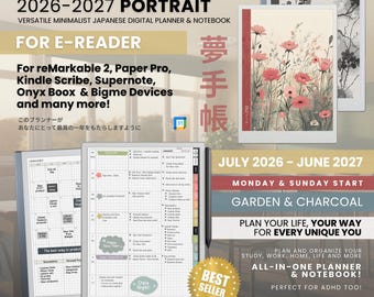 Academic Digital Planner 2026-2027 ADHD Portrait Midyear Notebook for Students & Teachers | Remarkable Kindle Scribe Supernote Boox Bigme