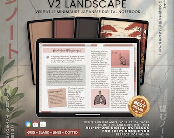 Digital Notebook Landscape All in One 12 Tab 168 Subject Multipurpose Minimalist ADHD Journal Hyperlinked PDF Goodnotes