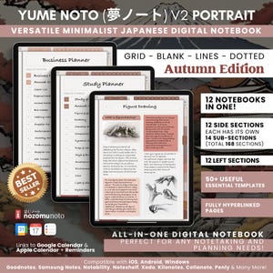 Digital Notebook Portrait All in One 12 Tab 168 Sub Multipurpose Minimalist Journal ADHD Hyperlinked PDF Goodnotes Notability