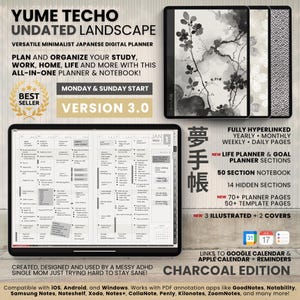 Undated Digital Planner Notebook Subject Hobo Japanese Multipurpose Minimalist ADHD Journal Hyperlinked PDF Goodnotes Notability Landscape