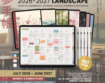 Academic Digital Planner 2026-2027 | ADHD Landscape Planner for Students & Teachers, Japanese Minimalist Goodnotes Notability