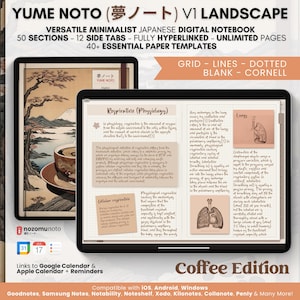 Digital Notebook Landscape v1 Light 50 Subject 12 Tab Multipurpose Minimalist Bullet ADHD Journal Hyperlinked PDF Goodnotes Penly Notability