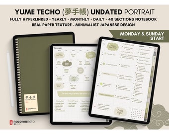 Undated Digital Planner Notebook 40 Bullet Hobo Japanese Multipurpose Minimalist ADHD Journal Hyperlinked PDF Goodnotes Notability Landscape