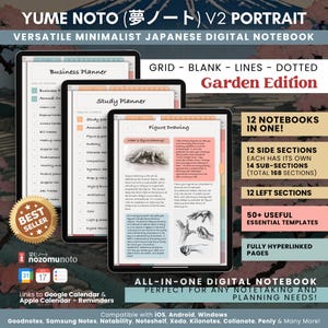 Digital Notebook Portrait All in One 12 Tab 168 Sub Multipurpose Minimalist Journal ADHD Hyperlinked PDF Goodnotes Notability