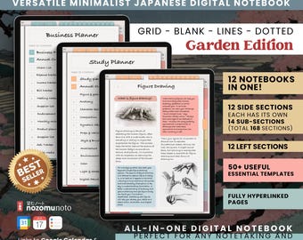 Digital Notebook Portrait All in One 12 Tab 168 Sub Multipurpose Minimalist Journal ADHD Hyperlinked PDF Goodnotes Notability