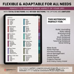 NozomuNoto Yume Noto V3 Portrait Kraft Color Edition notebook for GoodNotes, Notability, Penly, iPad and Android, showing use cases for bullet journaling, note taking, brainstorming, life planning, workbook, study, teaching and home management.