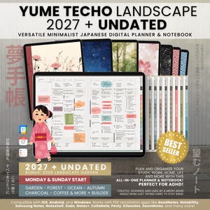 Digital Planner 2027 Undated Landscape | Yume Techo ADHD Japanese Template Daily Weekly Study Journal | Goodnotes Notability iPad Android