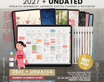 Digital Planner 2027 Undated Landscape | Yume Techo ADHD Japanese Template Daily Weekly Study Journal | Goodnotes Notability iPad Android
