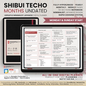 Digital Planner Undated Portrait ADHD Minimalist Japanese All in One Template GoodNotes Notability Android Samsung Simple Weekly Journal PDF