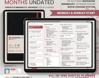 Digital Planner Undated Landscape ADHD Minimalist Japanese All in One Template GoodNotes Notability Android Samsung Monthly Journal PDF