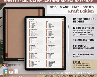Digital Notebook Portrait 12 Tabs 40 Notes Covers Multipurpose Minimalist Journal ADHD Hyperlinked PDF Goodnotes Penly Work Study Planner