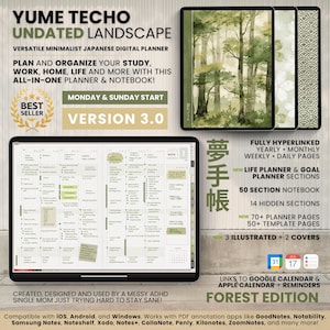 Undated Digital Planner Yume Techo NozomuNoto Notebook Daily Weekly Monthly Calendar Japanese Multipurpose Minimalist ADHD Bullet Journal Hyperlinked PDF Goodnotes Notability Landscape Android iPad Student Study Noteshelf Samsung Notes Hobonichi  Noteful Penly Kilonotes Collanote Zoomnotes