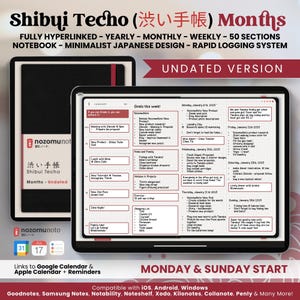 Undated Digital Planner Portrait ADHD Minimalist Japanese All in One Template GoodNotes Notability Android Samsung Simple Weekly Journal PDF