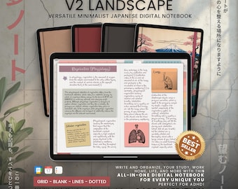 Digital Notebook Landscape All in One 12 Tab 168 Subject Multipurpose Minimalist ADHD Journal Hyperlinked PDF Goodnotes