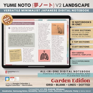 Digital Notebook Landscape All in One 12 Tab 168 Subject Multipurpose Minimalist ADHD Journal Hyperlinked PDF Goodnotes