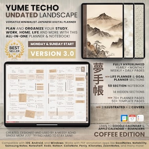 Undated Digital Planner Notebook 50 Bullet Hobo Japanese Multipurpose Minimalist ADHD Journal Hyperlinked PDF Goodnotes Notability Landscape