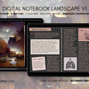50 Subject 12 Tab Divider Multipurpose Landscape Dark Digital Notebook Minimalist Bullet ADHD Journal Hyperlinked PDF Goodnotes Penly