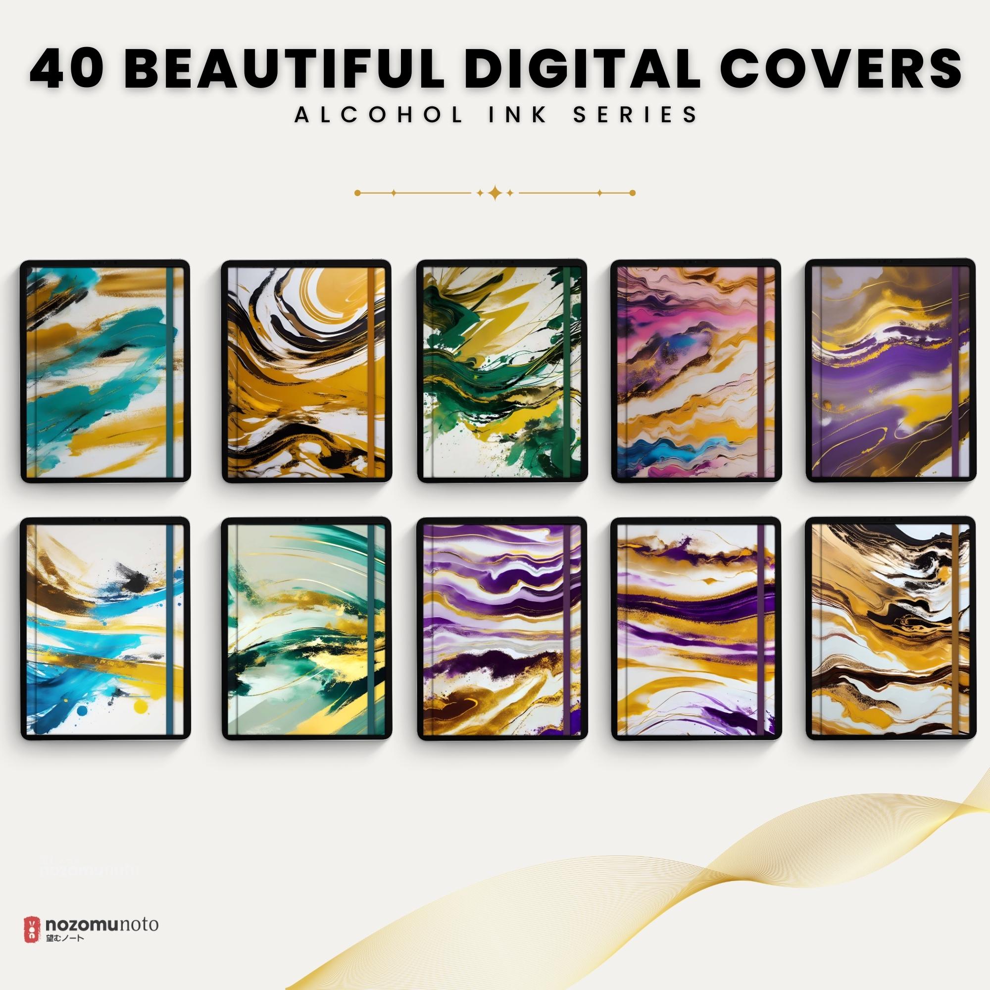Digital Covers Alcohol Ink Text Frame Flower Widget Goodnotes ...