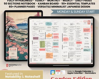 2025 Digital Planner Yume Techo Landscape Notebook Bullet Japanese Hobo Multipurpose Minimalist ADHD Journal Hyperlinked PDF Goodnotes Study