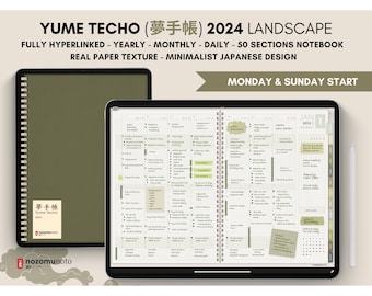 2024 Digital Planner Notebook Daily Weekly Japanese Multipurpose Minimalist ADHD Journal Hyperlinked PDF Goodnotes Notability Landscape