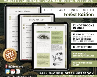 Digital Notebook Portrait All in One 12 Tab 168 Sub Multipurpose Minimalist Journal ADHD Hyperlinked PDF Goodnotes Notability