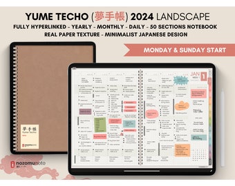 2024 Digital Planner Notebook Daily Weekly Japanese Multipurpose Minimalist ADHD Journal Hyperlinked PDF Goodnotes Notability Landscape