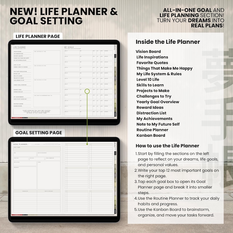 Undated Digital Planner Yume Techo NozomuNoto Notebook Daily Weekly Monthly Calendar Japanese Multipurpose Minimalist ADHD Bullet Journal Hyperlinked PDF Goodnotes Notability Landscape Android iPad Student Study Noteshelf Samsung Notes Hobonichi  Noteful Penly Kilonotes Collanote Zoomnotes