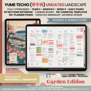 Undated Digital Planner Landscape ADHD Minimalist Japanese All in One Template GoodNotes Notability Android Samsung Simple Daily Journal PDF