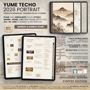 2026 Digital Planner Yume Techo Portrait Notebook Bullet Japanese Daily Multipurpose Minimalist ADHD Journal Hyperlinked PDF Goodnotes Study