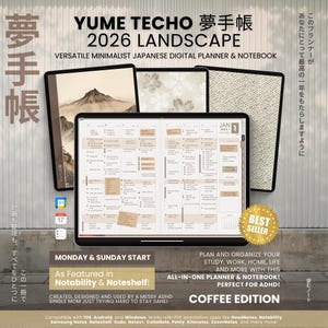 Digital Planner 2026 Yume Techo Landscape Notebook Bullet Japanese Multipurpose Minimalist ADHD Journal Hyperlinked PDF Goodnotes Study