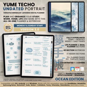 Undated Digital Planner Portrait ADHD Minimalist Japanese All in One Template GoodNotes Notability Android Samsung Simple Daily Journal PDF