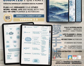 Undated Digital Planner Portrait ADHD Minimalist Japanese All in One Template GoodNotes Notability Android Samsung Simple Daily Journal PDF