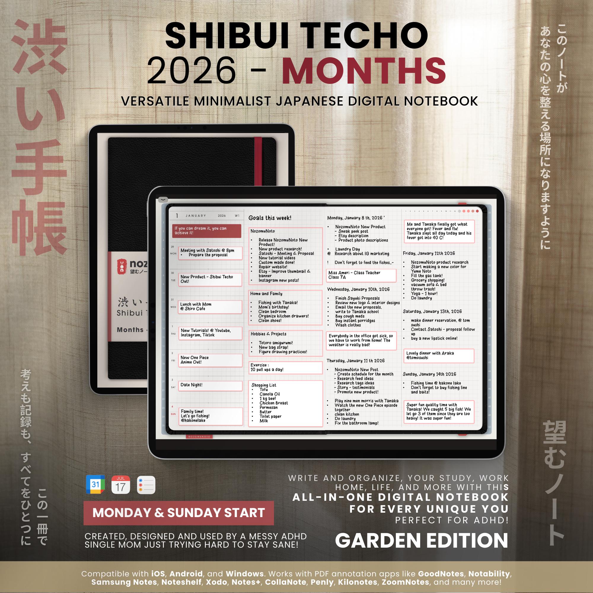 Digital Planner 2026 Landscape ADHD Minimalist Japanese All in One 