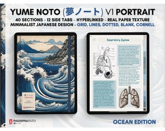 Digital Notebook V1 Portrait 40 Subject 12 Side Tab Multipurpose Minimalist Bullet ADHD Journal Hyperlinked PDF Goodnotes Notability Cornell