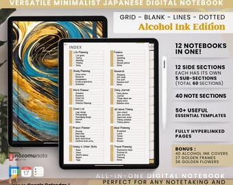 Digital Notebook Portrait 12 Tabs 40 Notes Covers Multipurpose Minimalist Journal ADHD Hyperlinked PDF Goodnotes Penly Work Study Planner