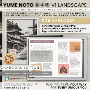 Digital Notebook Landscape Yume Noto V1 Multipurpose Minimalist Bullet ADHD Journal Remarkable Supernote Kindle Scribe Boox Bigme Cornell
