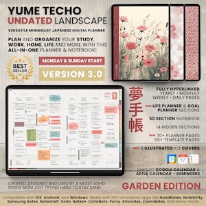 Undated Digital Planner Landscape ADHD Minimalist Japanese All in One Template GoodNotes Notability Android Samsung Simple Daily Journal PDF